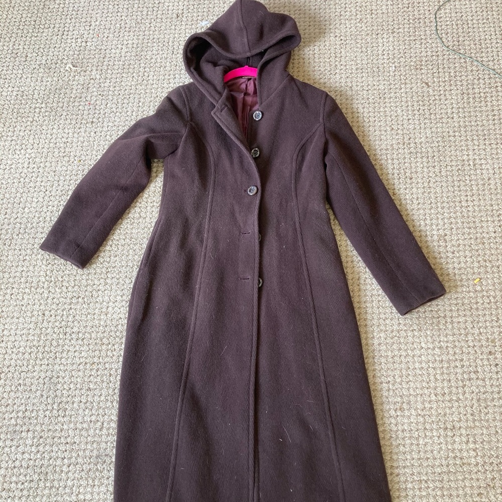 Vintage Burberry Blue Label long brown cashmere coat.